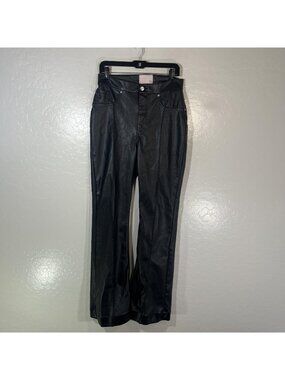 Revice Denim Dress Pants Womens 32 Black Faux Leather Straight Leg Zip Pockets